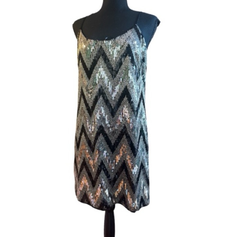 LEMIEUX Sequin Chevron Mini Dress Sz S